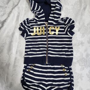 Juicy Couture Baby Girl 2-Piece Set Navy Stripe Hoodie Shorts 6–9M